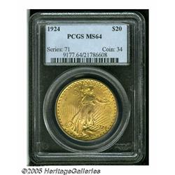 1924 $20 MS64 PCGS. A typical near-Gem in all res