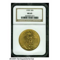 1928 $20 MS65 NGC. Sharply struck with a deep coa