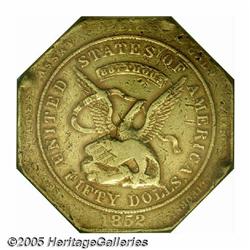 1852 $50 Assay Office Fifty Dollar, 887 Thous. XF