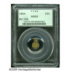 1854 25C Liberty Octagonal 25 Cents, BG-105, R.3,