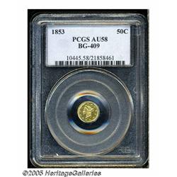 1853 50C Liberty Round 50 Cents, BG-409, R.3, AU5