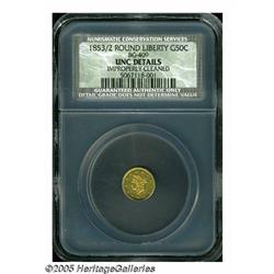 1853 50C Liberty Round 50 Cents, BG-409, R.3, Unc