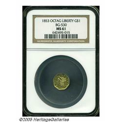 1853 $1 Liberty Octagonal 1 Dollar, BG-530, R.2, 