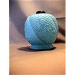 COSMOS, BLUE MILK GLASS, 7"C, 1895 CIRCA