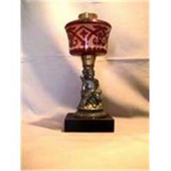 BOY, DOG ,BIRD EGG FIGURE STAIN FONT 10 1/2"C, 1880 CIRCA 