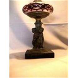 THREE CHERUBS FIGURE STAIN FONT 10 1/2"C, 1880 CIRCA