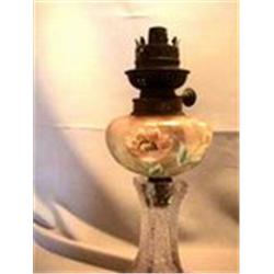 EN-PEG LAMP, PINK GREEN EN-FLOWERS 6", 1920? CIRCA