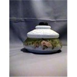 MILK GLASS, GREEN FLORAL, 5 1/2"C, 1900 CIRCA 