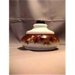 MILK GLASS, BROWN FLORAL, 5 1/2"C, 1900 CIRCA 