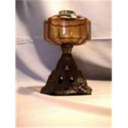 EN-IRON BASE, INDIAN AMBER FONT, 9 1/2"C, 1920 CIRCA 