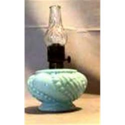 BLUE MILK GLAS MINI, 7 1/2"CH, 1890 CIRCA