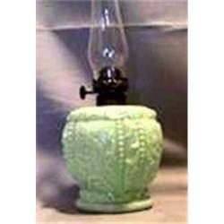 MILK GLASS - GREEN - MINI IRIS LAMP, 8"CH, 1890 CIRCA