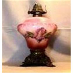 PINK IRIS LAMP, 10 3/4"B, 1890 CIRCA