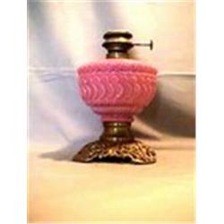 PINK MILK GLASS SUNSET LAMP, 9 1/2"B, 1890