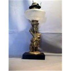 GIRL, FLOWERS FIGURE LAMP, 14 1/2"B, 1880 CIRCA