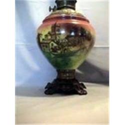 DECAL VILLA SCENE LAMP, 14"F, 1895 CIRCA 