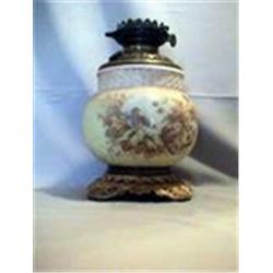 LEAVES & SCENE LAMP, 11 1/4"B, 1895 CIRCA 