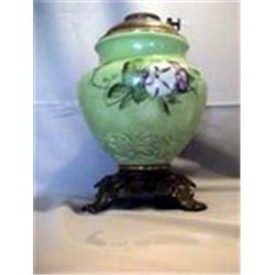 GREEN MORNING GLORIES LAMP BASE, 10 3/4"R, 1890 CIRCA