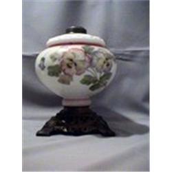 MILK GLASS PANSY LAMP 8 1/4"-C 1895 CIRCA