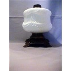 BEADED DRAPE MILK GLASS LAMP 5 3/4"-C, 1895 CIRCA