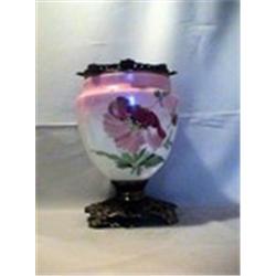 PINK FLORAL LAMP BASE 10 1/4"-R, 1880 CIRCA