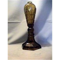 AMBER THREE PRINTIE BLOCK-WHALE OIL LAMP 9 1/2"-NC 1860 CIRCA 