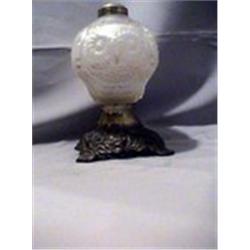 WHITE SATIN OWL LAMP, 8 1/4"C, 1890 CIRCA