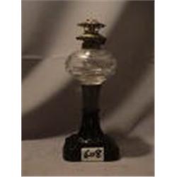 BLACK MILK GLASS BASE/BEEHIVE FONT LAMP, 9 1/4"B, 1870 CIRCA