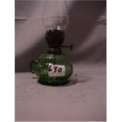 ENGLISH GREEN FINGER LAMP, 9 1/2"CH, 1920 CIRCA