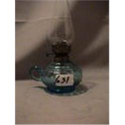 ENGLISH BLUE FINGER LAMP, 8 1/4"CH, 1920 CIRCA