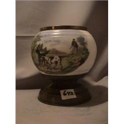 ENGLISH HUNTING SCENE LAMP BASE, - HOLE IN BASE, 7 1/4" 1910 CIRCA
