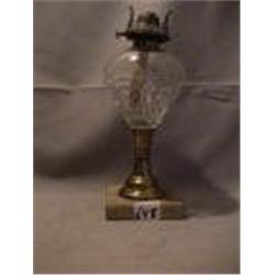 PANELLED BULLSEYE MARBLE BASE LAMP, 10 3/4"B. 1870 CIRCA