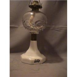 PANELLED BULLSEYE LAMP, MILK GLASS BASE, 12 1/4"B, 1870 CIRCA 