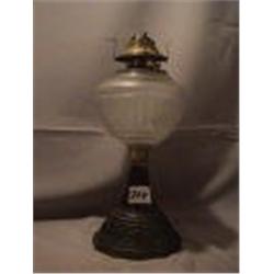 IRON BASE - FROSTED FONT LAMP, 12 1/2"B, 1870 CIRCA 