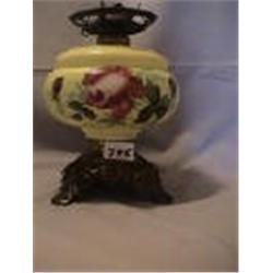 YELLOW/RED ROSE LAMP, 9 3/4"B 1890 CIRCA 