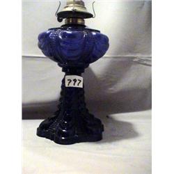 COBALT BLUE COALAGE DRAPE LAMP, 12"B, 1890 CIRCA 