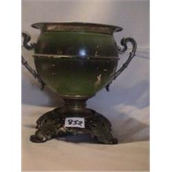 2 HANDLED METAL-GREEN-LAMP BASE, 8 1/2"R, 1895 CIRCA 