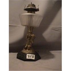 GRAPE HARVEST - BAASE LAMP, 11 3/4"B, 1870 CIRCA 