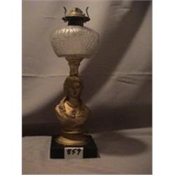 VICTORIA FIGURE LAMP, 13 1/4" B, 1870 CIRCA 