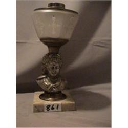 M WASHINGTON? FIGURE LAMP, 10 3/4"C, 1870 CIRCA 