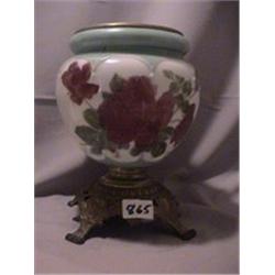PAINTED RED ROSE LAMP BASE, 11 3/4"R, 1890 CIRCA 