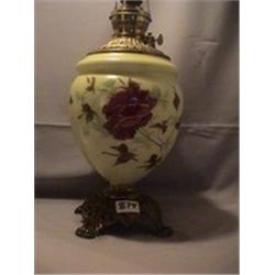 LARGE YELLOW-RED ROSE LAMP, 16 1/2"F, 1890 CIRCA 