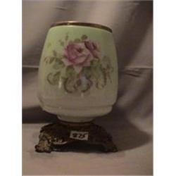 LIGHT GREEN-PINK & WHHITE ROSE LAMP BASE, 10 1/2"R, 1890 CIRCA 