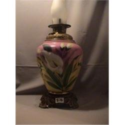 LARGE PINK/YELLOW CALLA LILY LAMP, 28"CH, 1890 CIRCA 