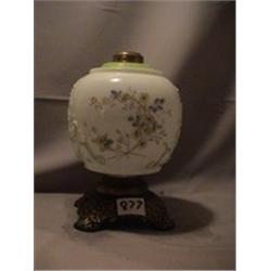 GREEN & WHITE FLORAL LAMP, 9 1/2"C, 1890 CIRCA 