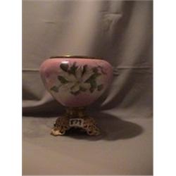 PINK/WHITE & PINK ROSE LAMP BAE, 8 1/2"R, 1890 CIRCA 