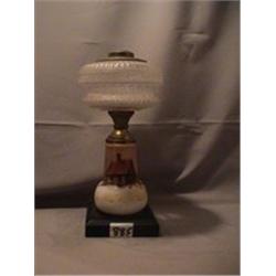 WEBSTER/CABIN SCENE LAMP, 12 1/2"C, 1870 CIRCA 