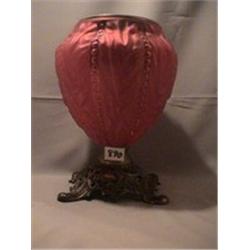 RED SATIN DRAPE LAMP BASE, 12 1/2"R, 1890 CIRCA 
