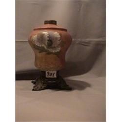 YELLOW/RUST WITH BLUE & WHITE POPPY LAMP,9 3/4"C, 1890 CIRCA 
