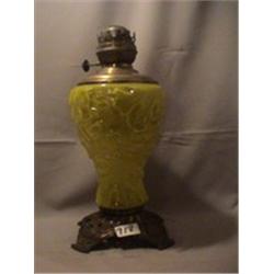 YELLOW CASED OAK LEAF LAMP, 15 3/4"F, 1890 CIRCA 